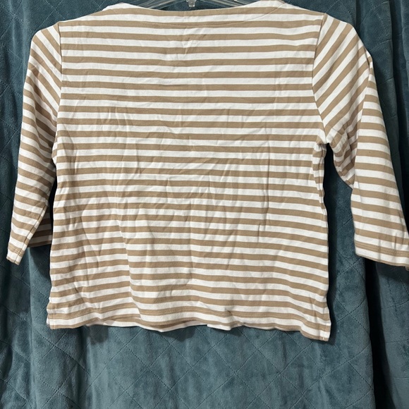 Women's Appleseed's Medium Petite Striped Tan and White Blouse - Picture 4 of 6